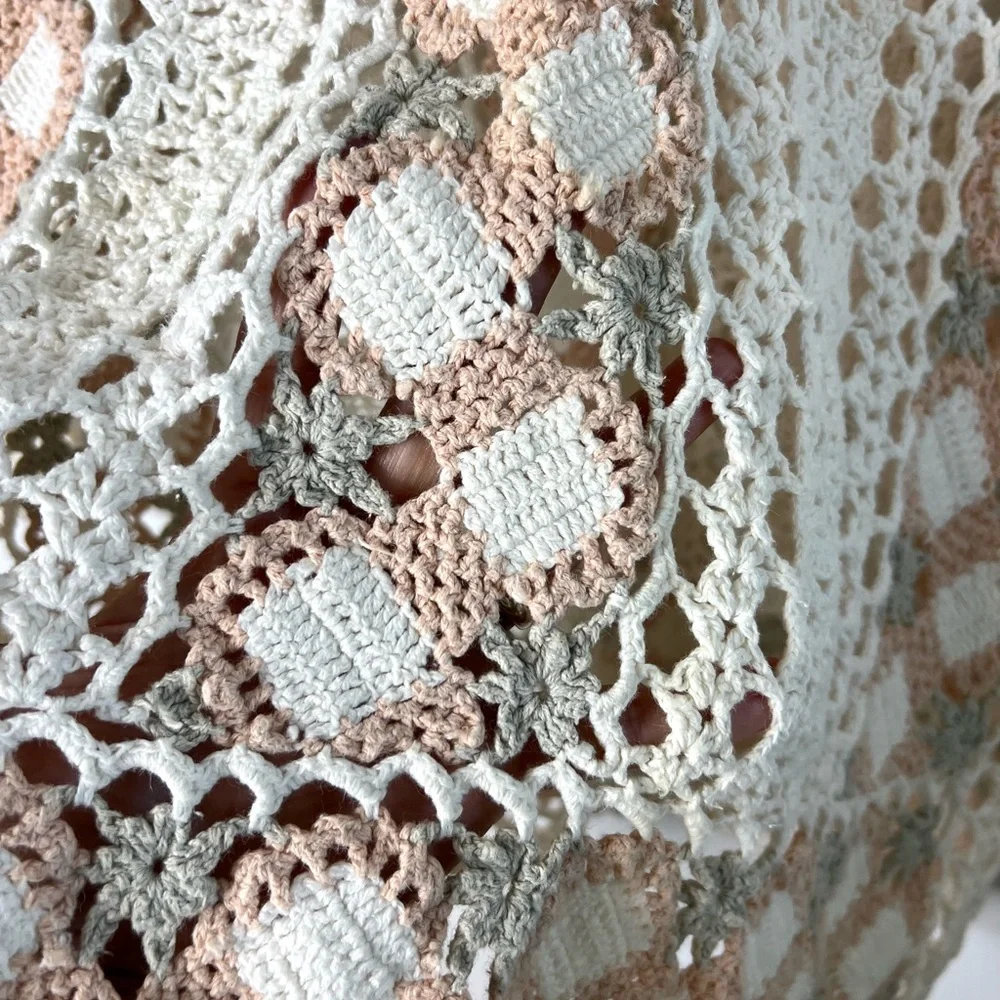 Shenanigans Crochet Top Sweater 3/4 Sleeves Boho Ramie Cotton SZ M EUC